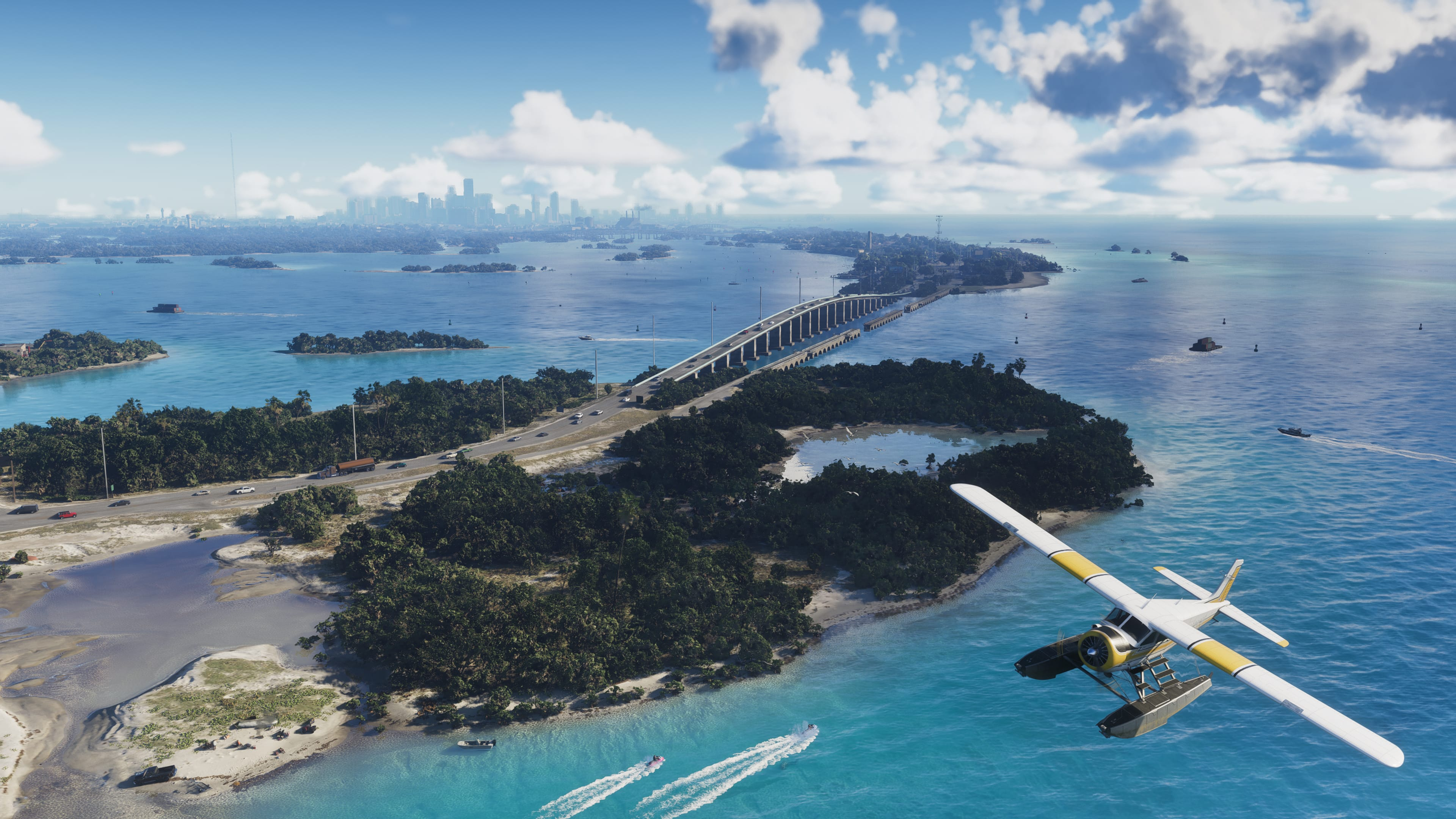 24HR EXPRESS seaplane over a coastal bay